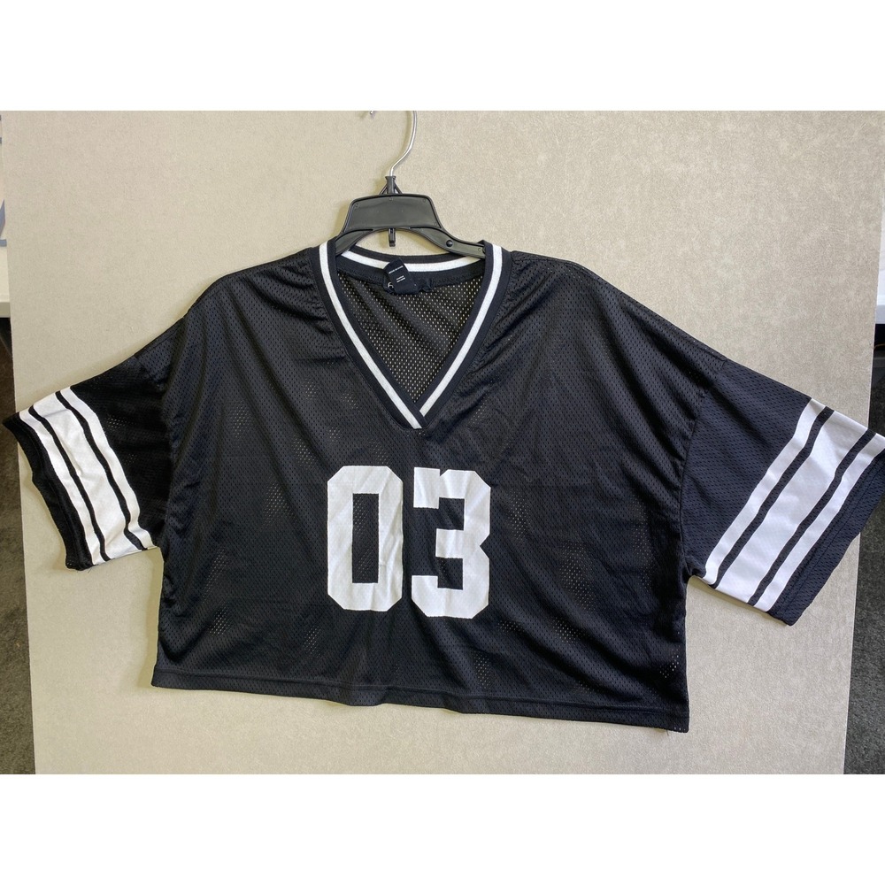 Arden B Womens Black Mesh Jersey Crop Top 03 Graphic V-Neck Sporty Size M